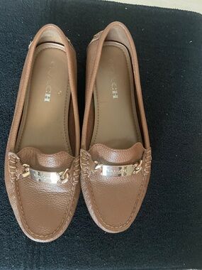 Coach Tan Leather Moccasin Loafers with Gold Plate